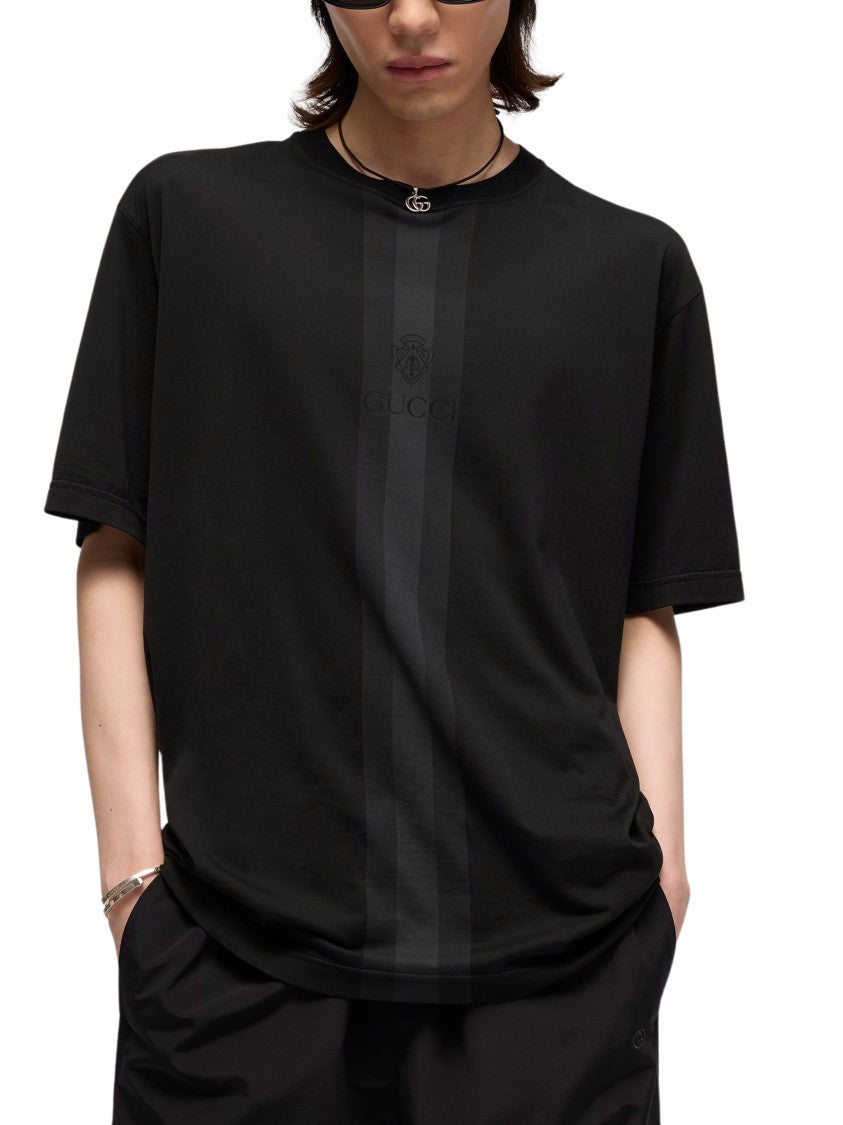 Gucci Black Crest Print Cotton T-Shirt