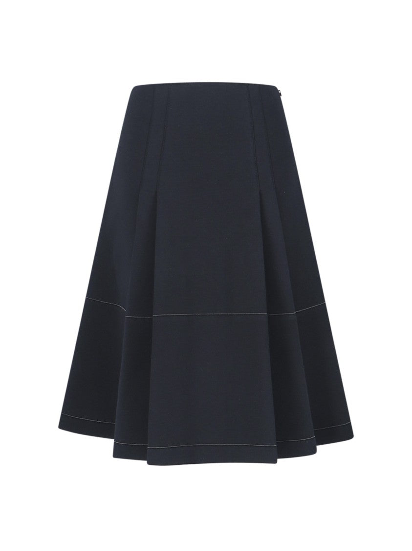 Marni Pleated Midi Skirt With Logo Patch – Blue