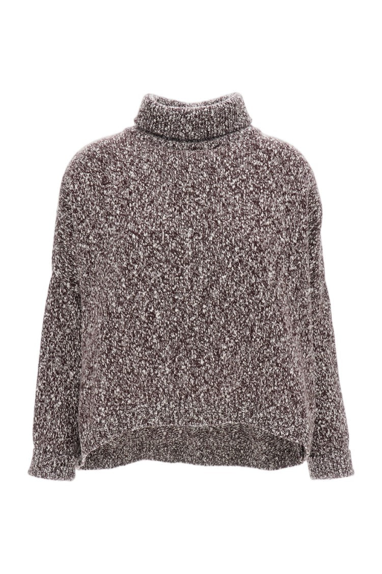 Dusan White/Burgundy Two-Tone Asymmetric Cashmere Turtleneck Sweater