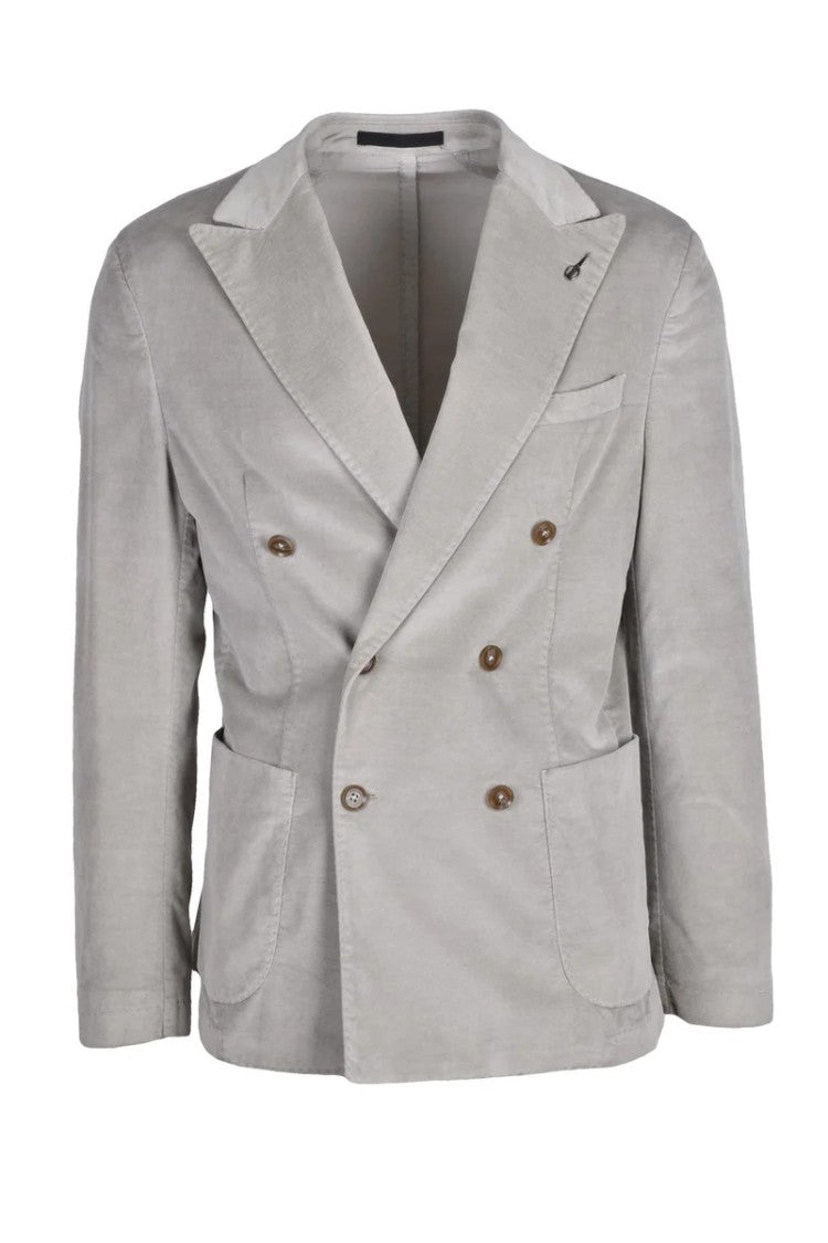 Paoloni Double-Breasted Velvet Jacket - Light Grey