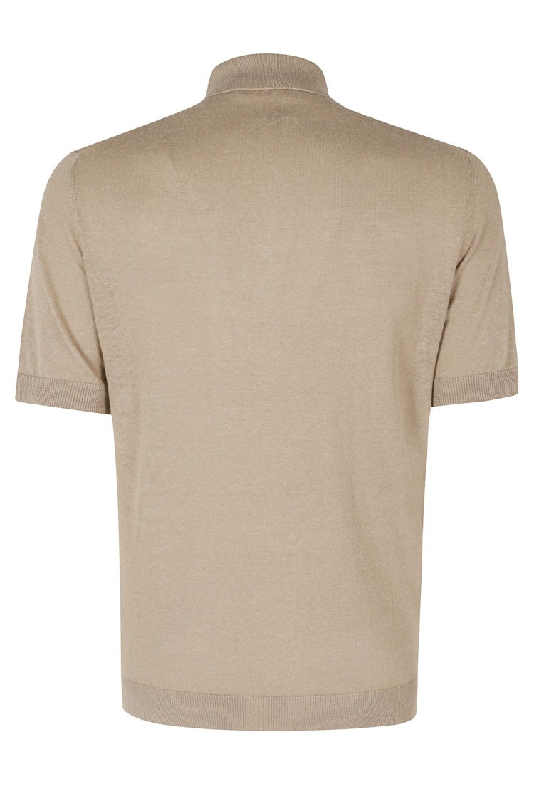 Filippo De Laurentiis Beige Micro-Braid Ribbed-Trim Silk-Blend Polo Shirt