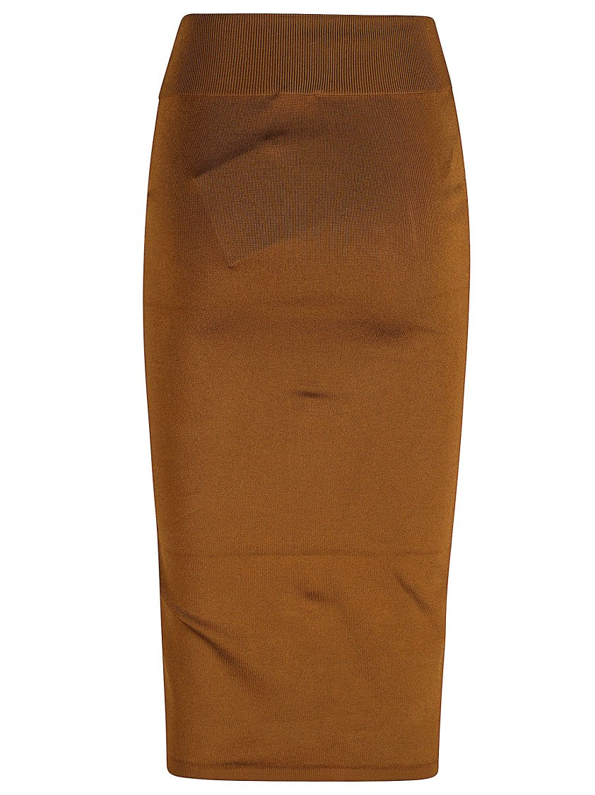 Patou Fitted Brown Skirt With Ribbed Waistband