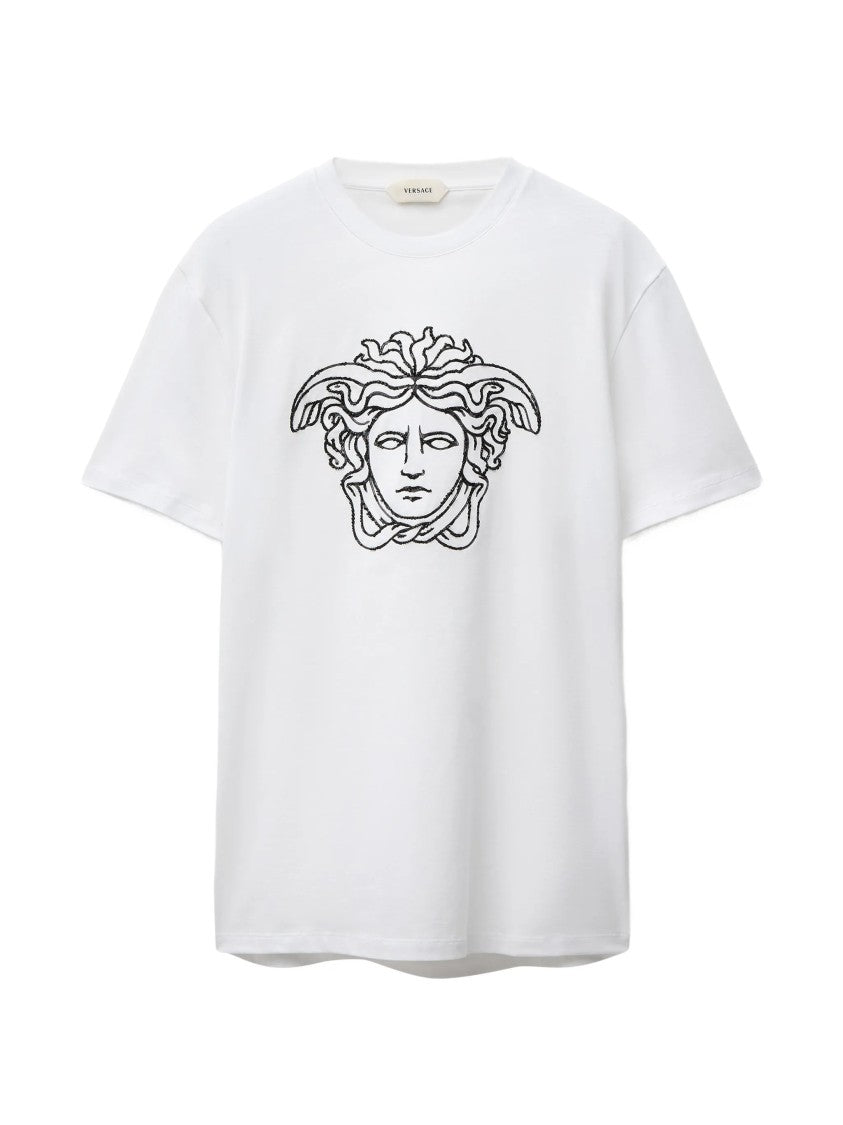 Versace Embroidered Medusa Head Cotton T-Shirt