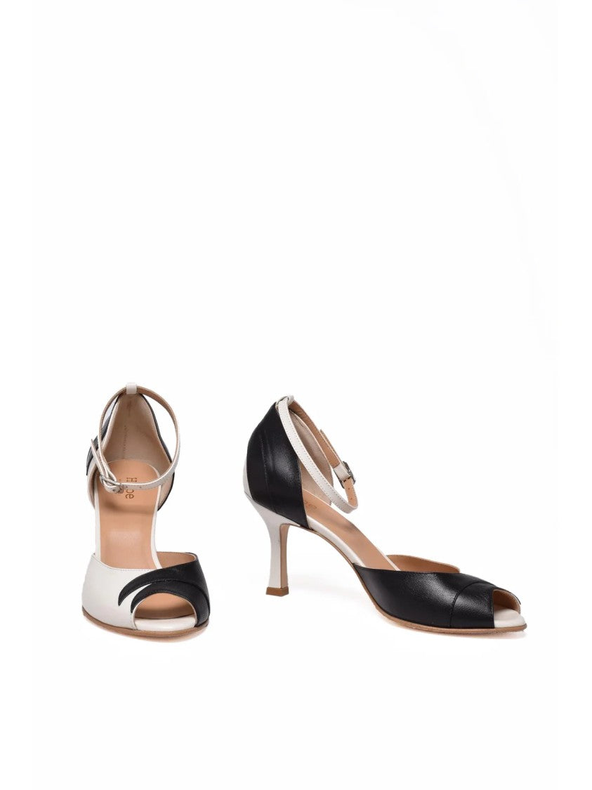 Hope Collection White Black Flame Detail Leather Heels
