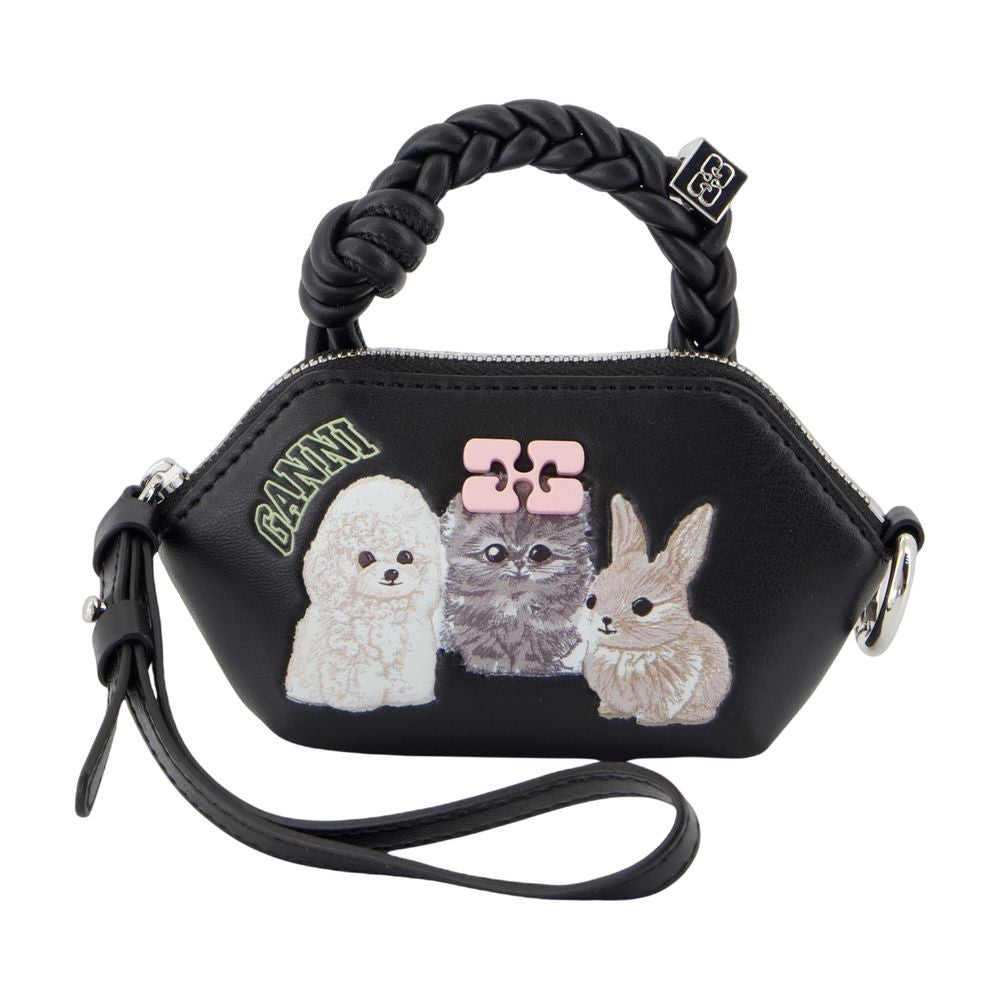 Ganni Bou Nano Animals Keyring - Leather - Black