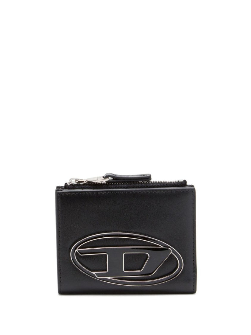 Diesel Compact Matte Black Wallet With Logo