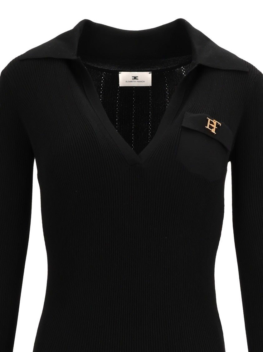 Elisabetta Franchi V-Neck Black Knit Midi Dress