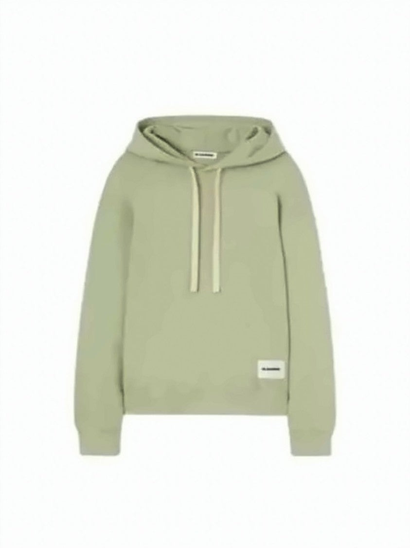 Jil Sander Soft Green Minimalist Hoodie With Drawstring And Ribbed Details