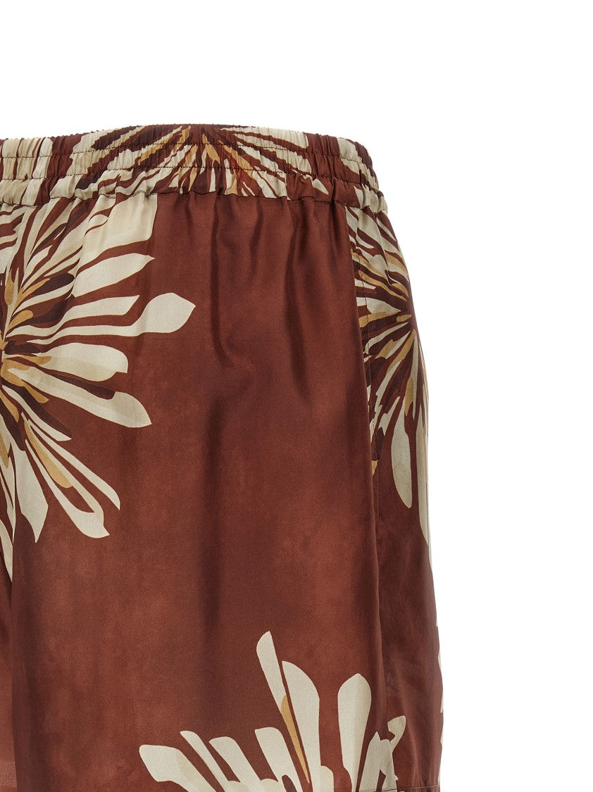 Brunello Cucinelli Floral Print Silk Shorts With Wide Leg Silhouette And Elastic Waistband