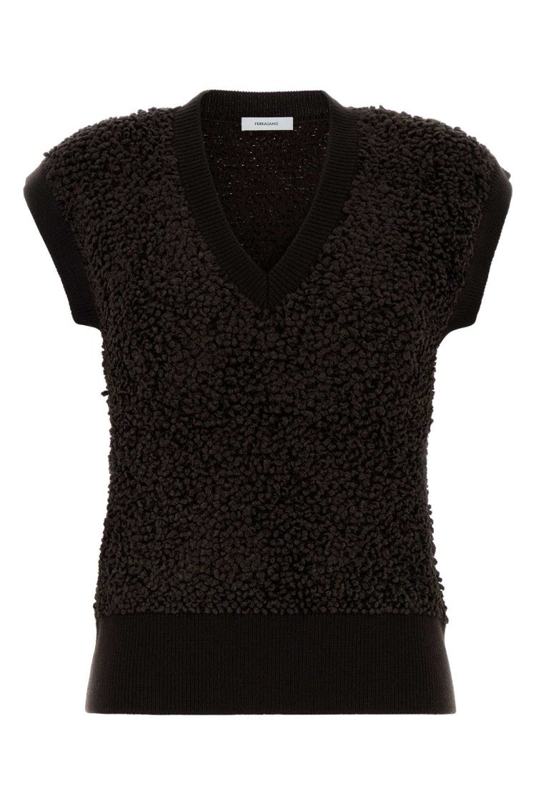 Salvatore Ferragamo Dark Brown Boucle Vest