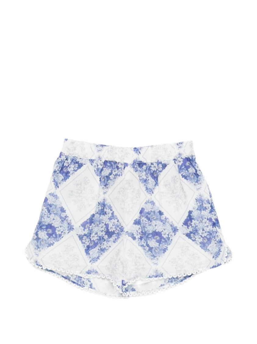 Twin-Set Patchwork Floral Bermudas With Scalloped Lace Hem