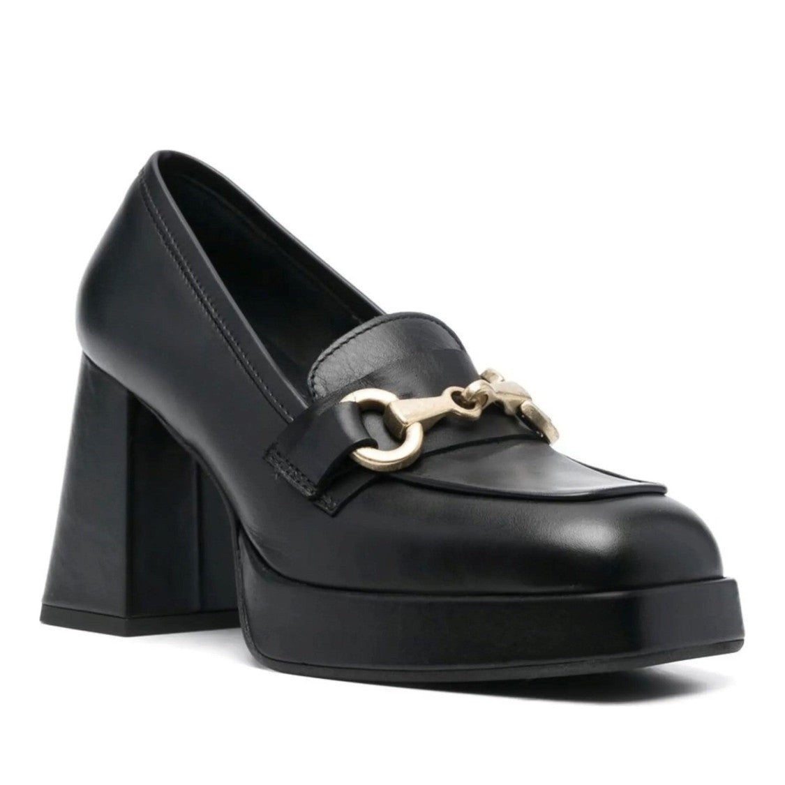 Vamsko Black Edith Leather High-Block Heel Flats