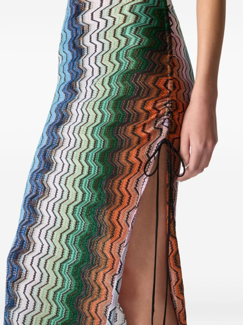 Missoni Vibrant Zigzag Strapless Maxi Dress With Adjustable Side Slit