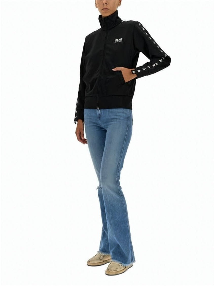 Golden Goose Black Zip-Up Track Jacket With Logo And Star Motifs
