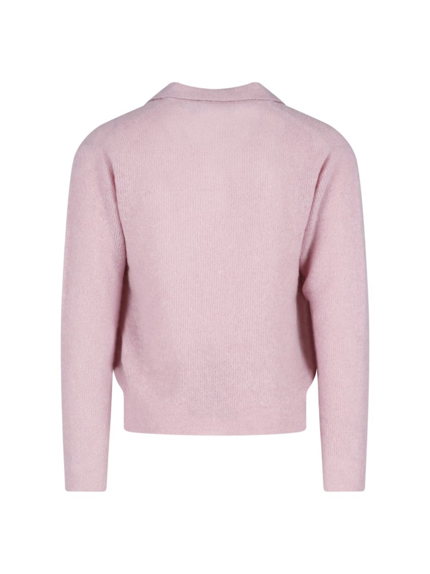 Auralee Pink Pastel Fuzzy V-Neck Sweater