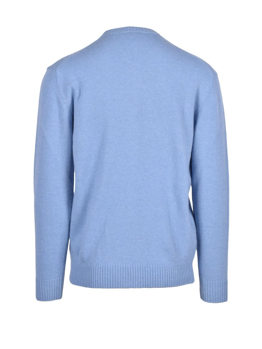 Cashmere Company P. Classic Crew Neck Sweater In Light Blue Wool