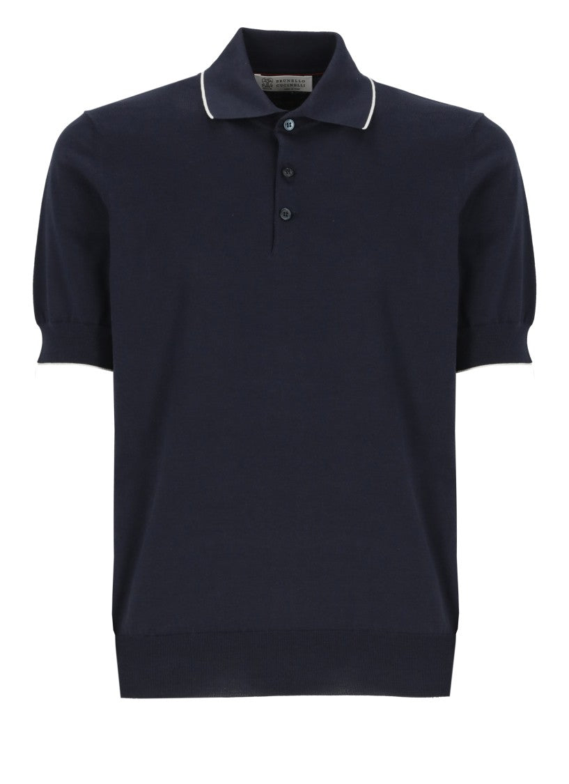 Brunello Cucinelli Dark Blue Cotton Polo Shirt