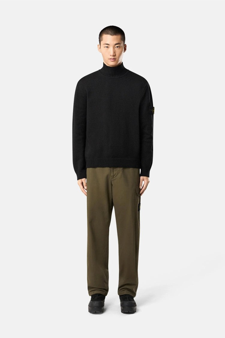 Stone Island Black Cotton-Elastomultiester Blend Mock-Neck Sweater
