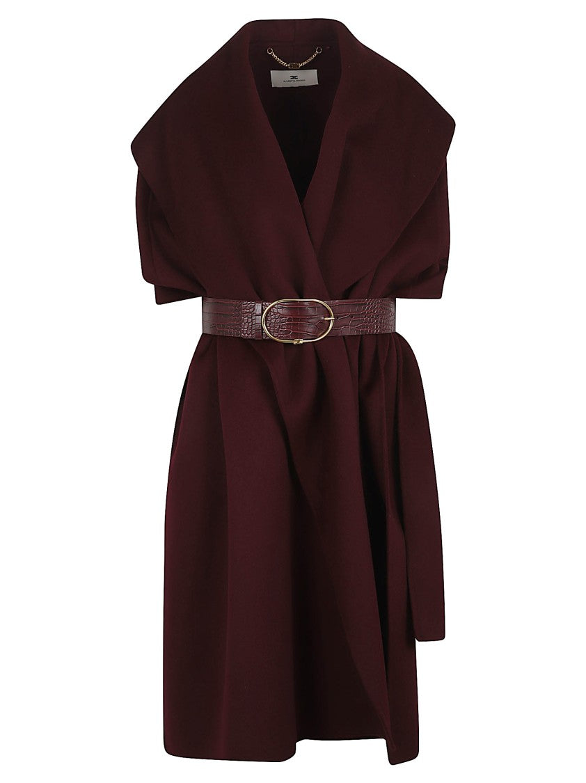 Elisabetta Franchi Burgundy Double-Layer Wool Cape