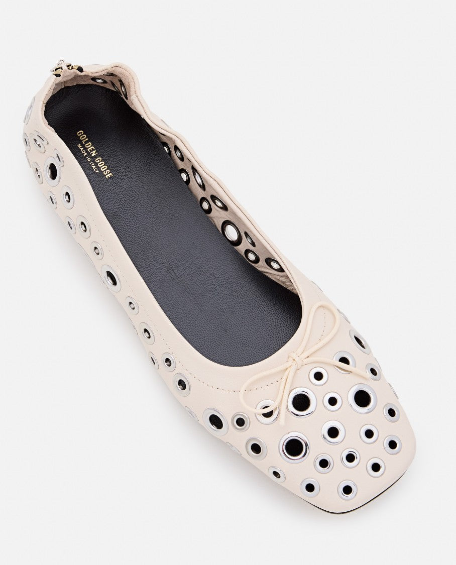 Golden Goose Cream Amy Square Toe Leather Ballet Flats