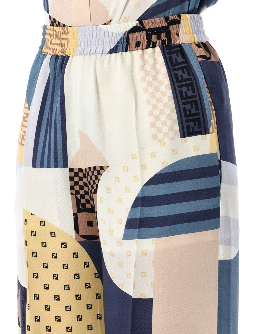 Fendi Silk Patchwork Print Trousers