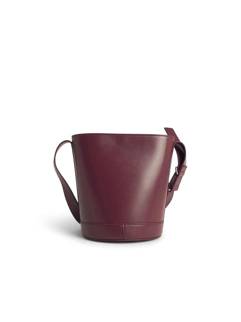 Jil Sander 'Cannolo' Burgundy Leather Bucket Bag