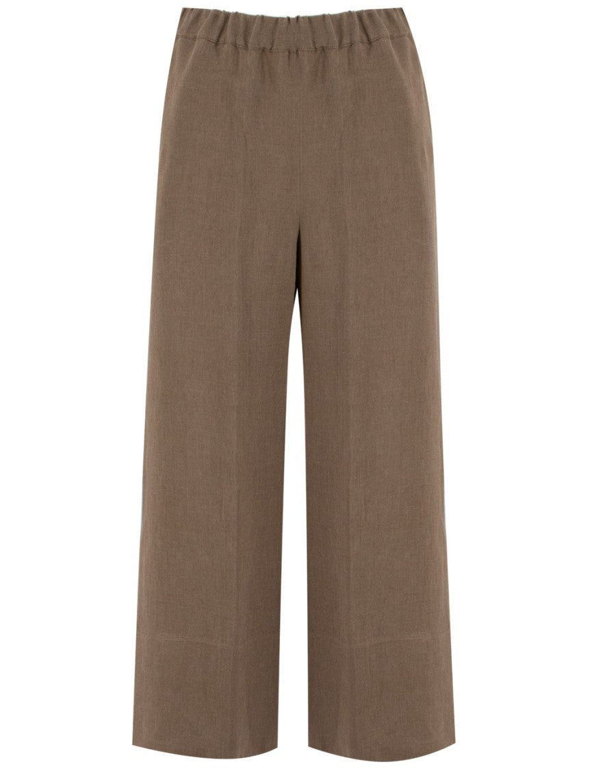 Antonelli Wide Leg Brown Linen Trousers