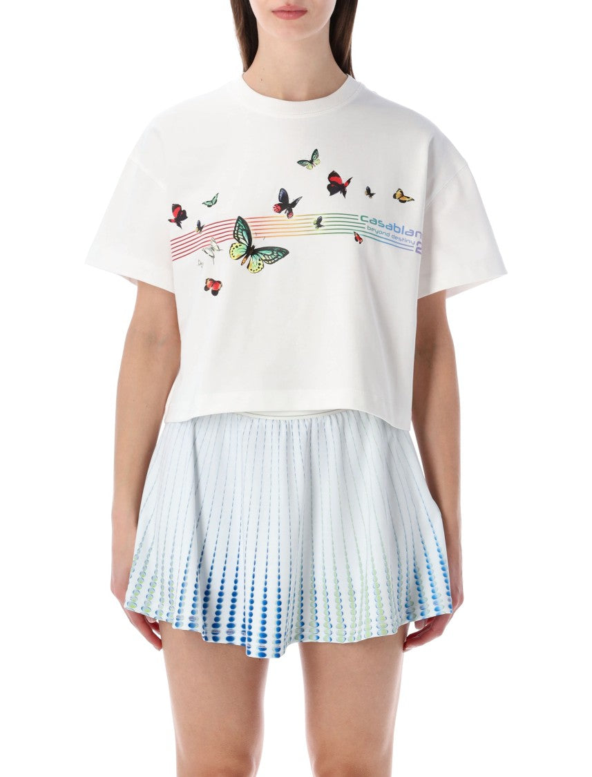 Casablanca Butterfly Cropped Cotton T Shirt