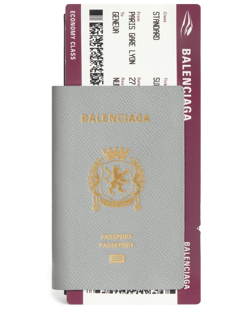 Balenciaga Grey Textured Leather Passport Wallet