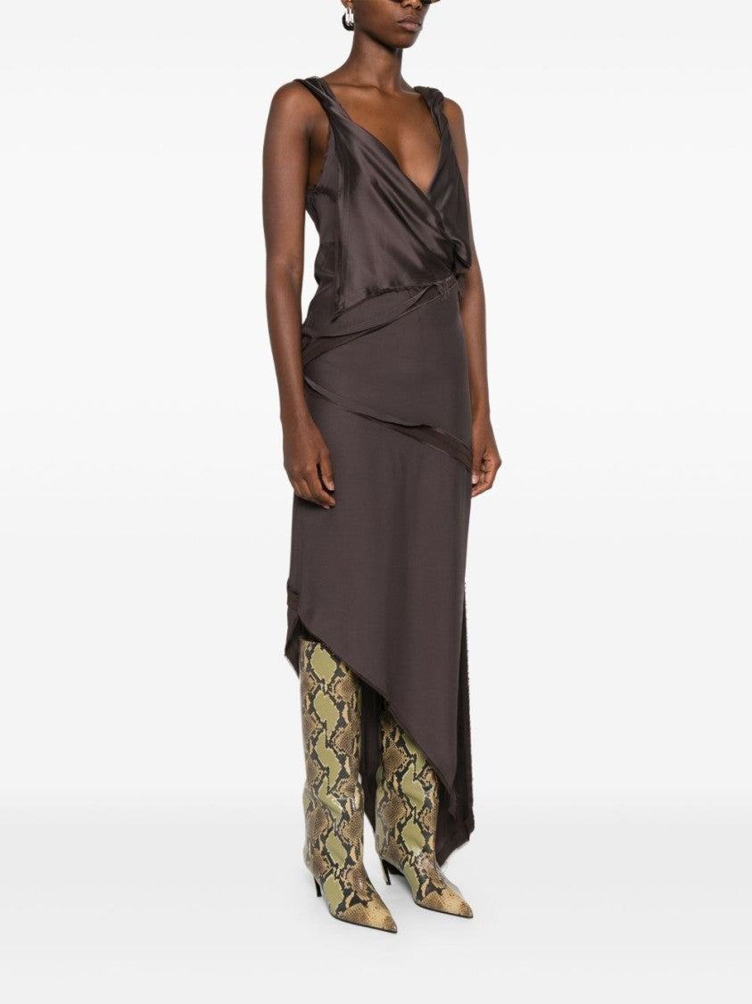 The Attico Asymmetrical Brown Viscose Maxi Dress