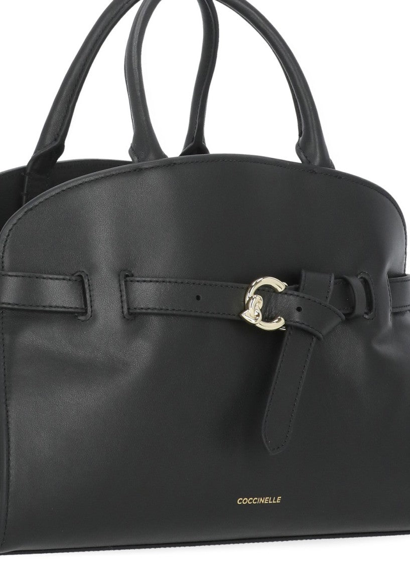 Coccinelle Coccinelle Black Leather Shoulder Bag With Golden Logo
