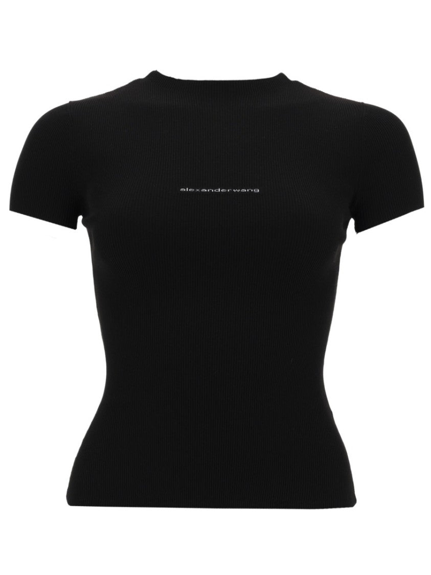 Alexander Wang Ribbed Short-Sleeve Logo Top