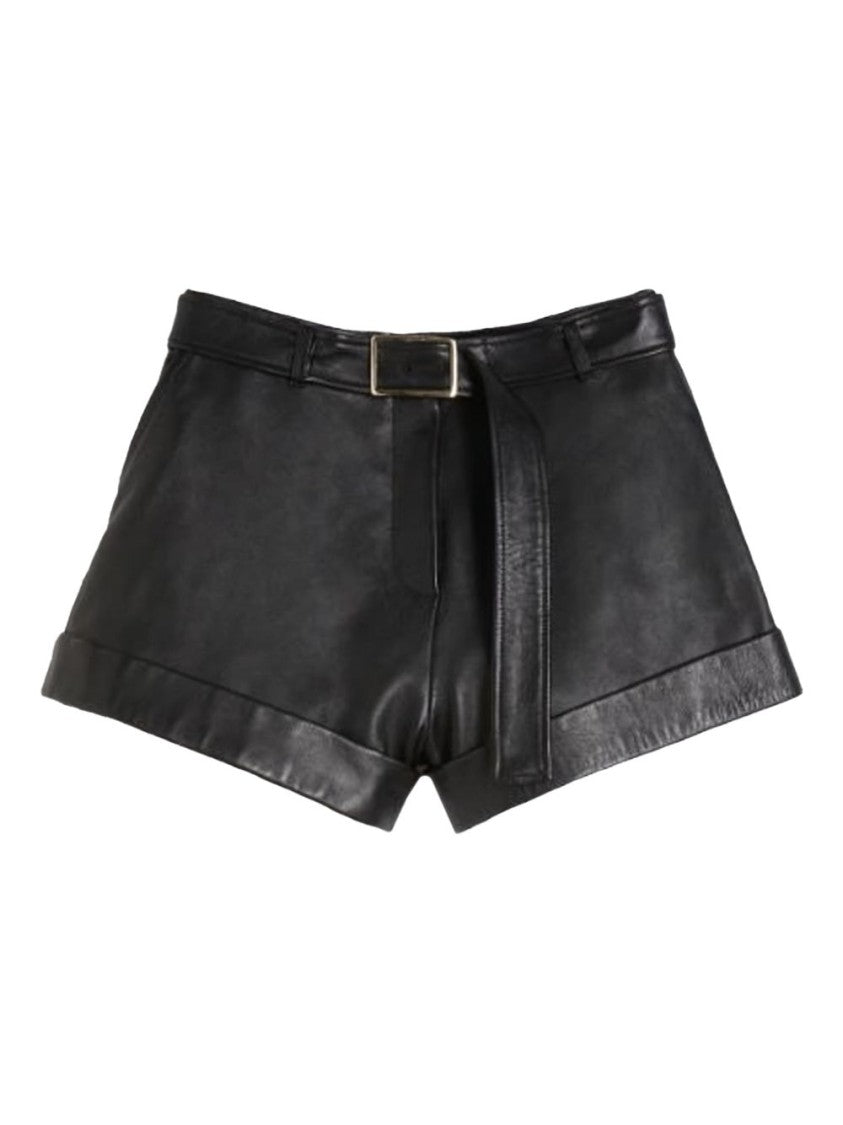 Sportmax High-Waisted Lambskin Leather Shorts With Belt