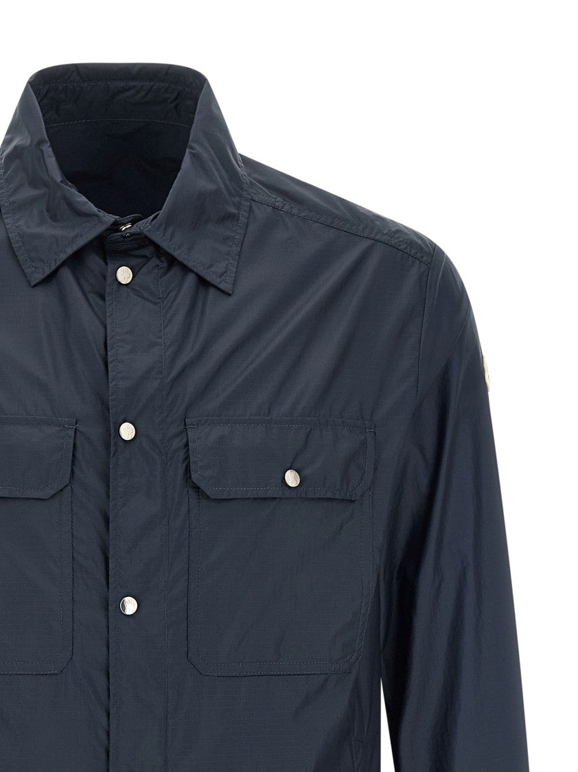 Moncler Lightweight Ripstop Nylon Shirt With Pointed Collar And Functional Pockets