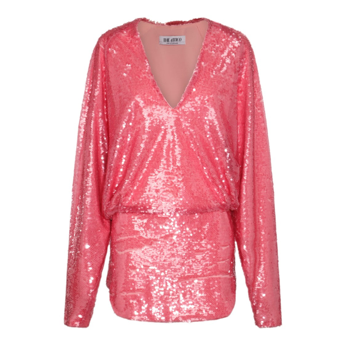 The Attico Light Pink Sequined Mini Dress With V-Neckline And Peplum Fit