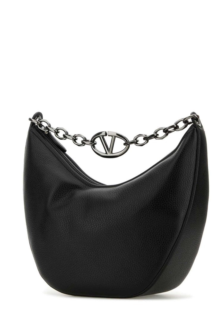 Valentino Garavani Black Leather Hobo Vlogo Moon Shoulder Bag