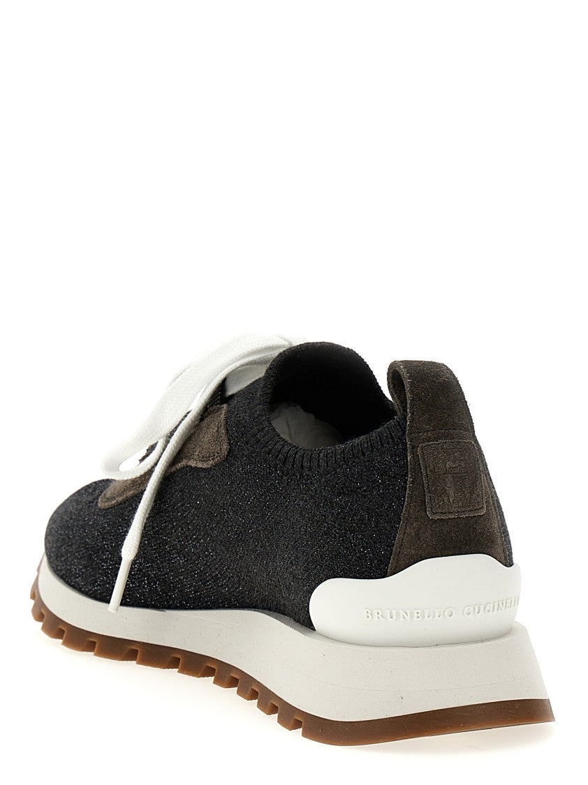 Brunello Cucinelli Lurex Sneakers With Suede Accents And Rubber Sole