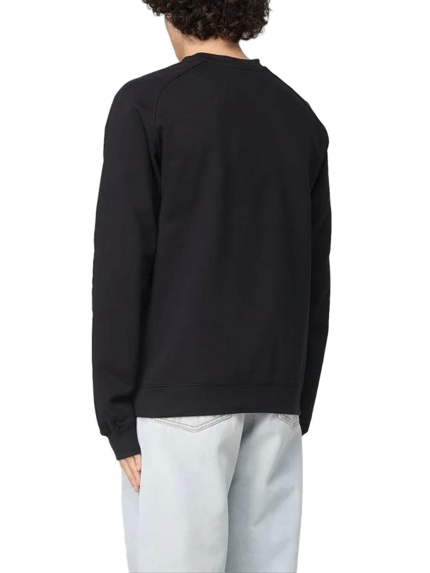 Msgm Minimalist Black Crewneck Sweatshirt With Centered Logo