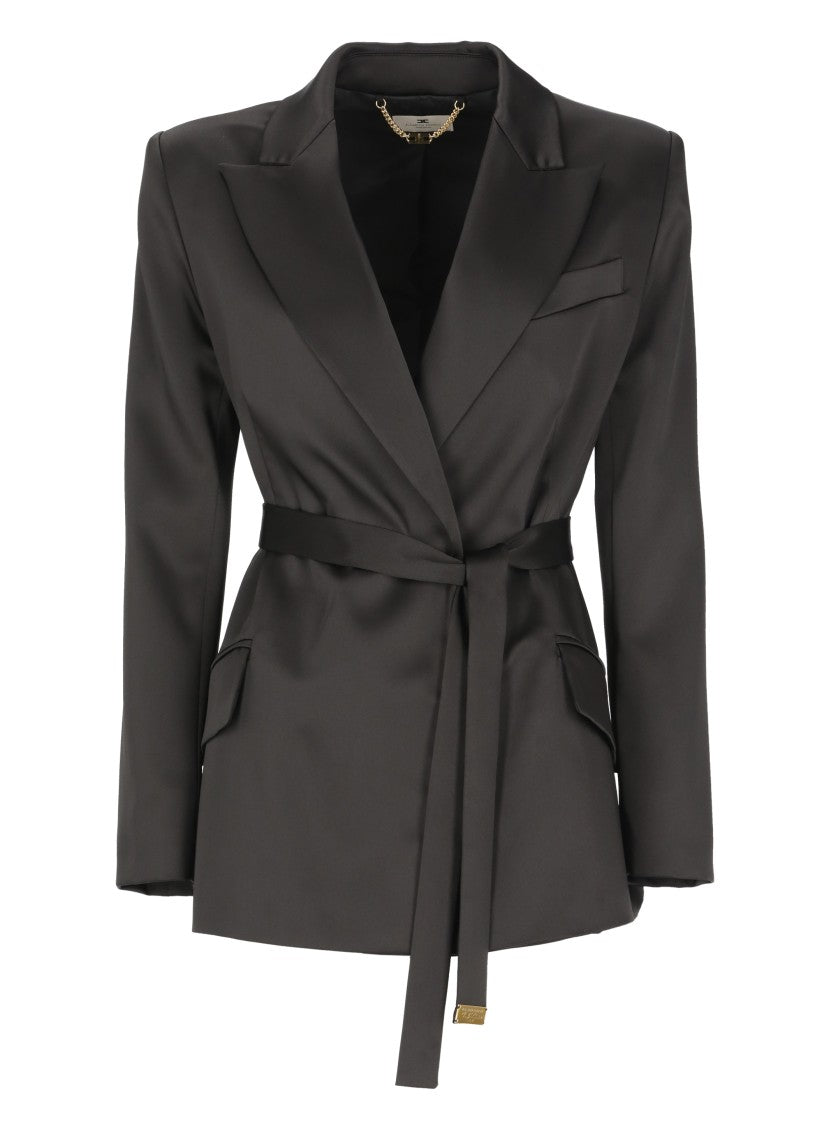 Elisabetta Franchi Silk-Effect Jacket With Lace Accents And Structured Lapels
