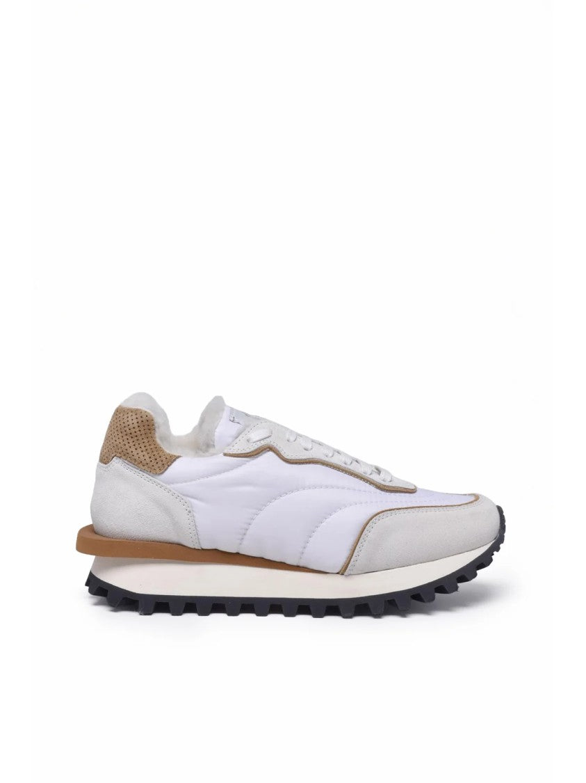 Eleventy White Nylon Inserts Suede Leather Sneakers
