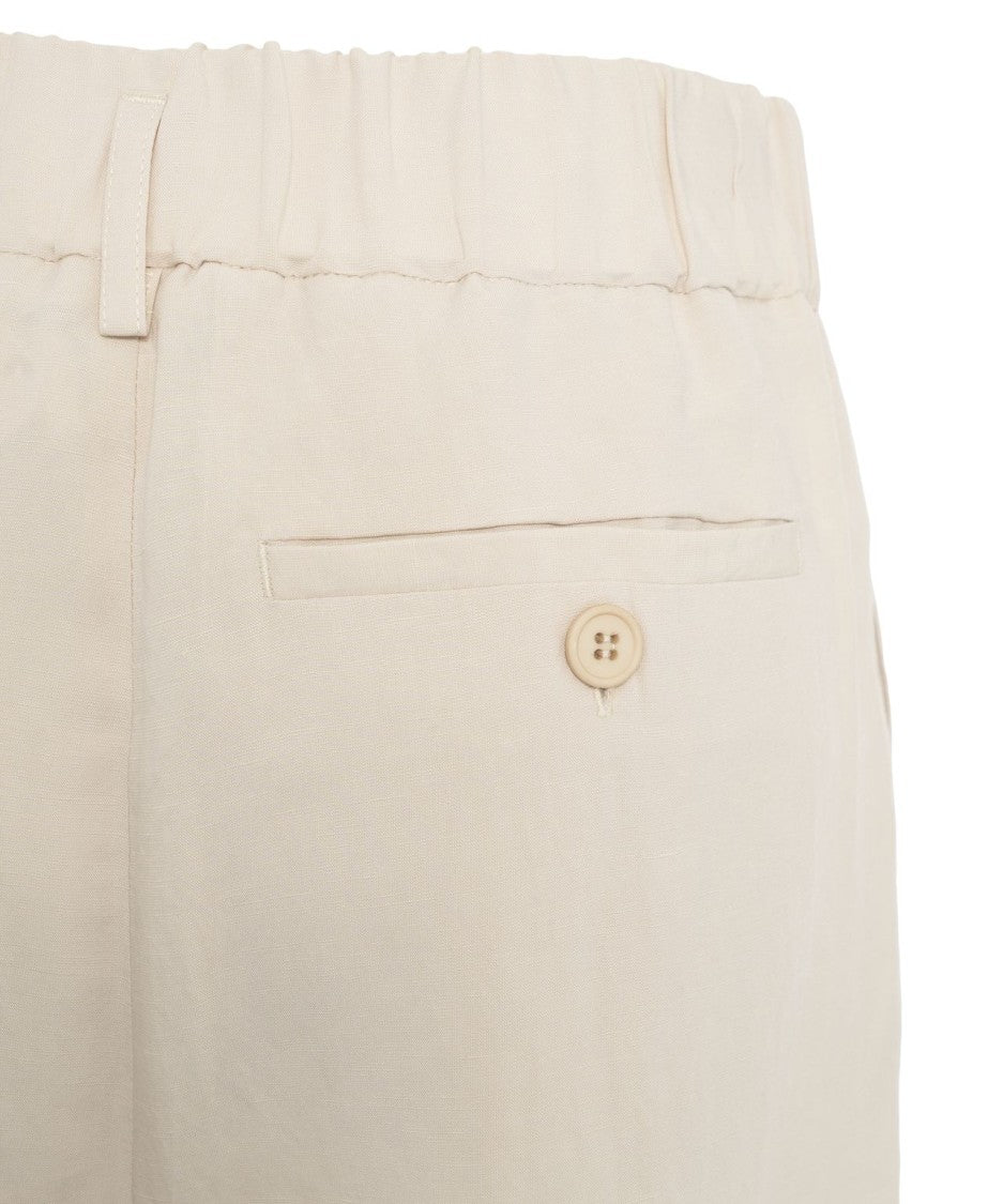 Gender Beige Linen Trousers With Turn-Ups