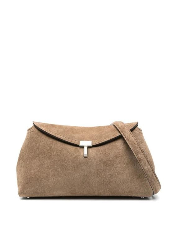Totême Structured Brown Suede Shoulder Bag With Metal Clasp