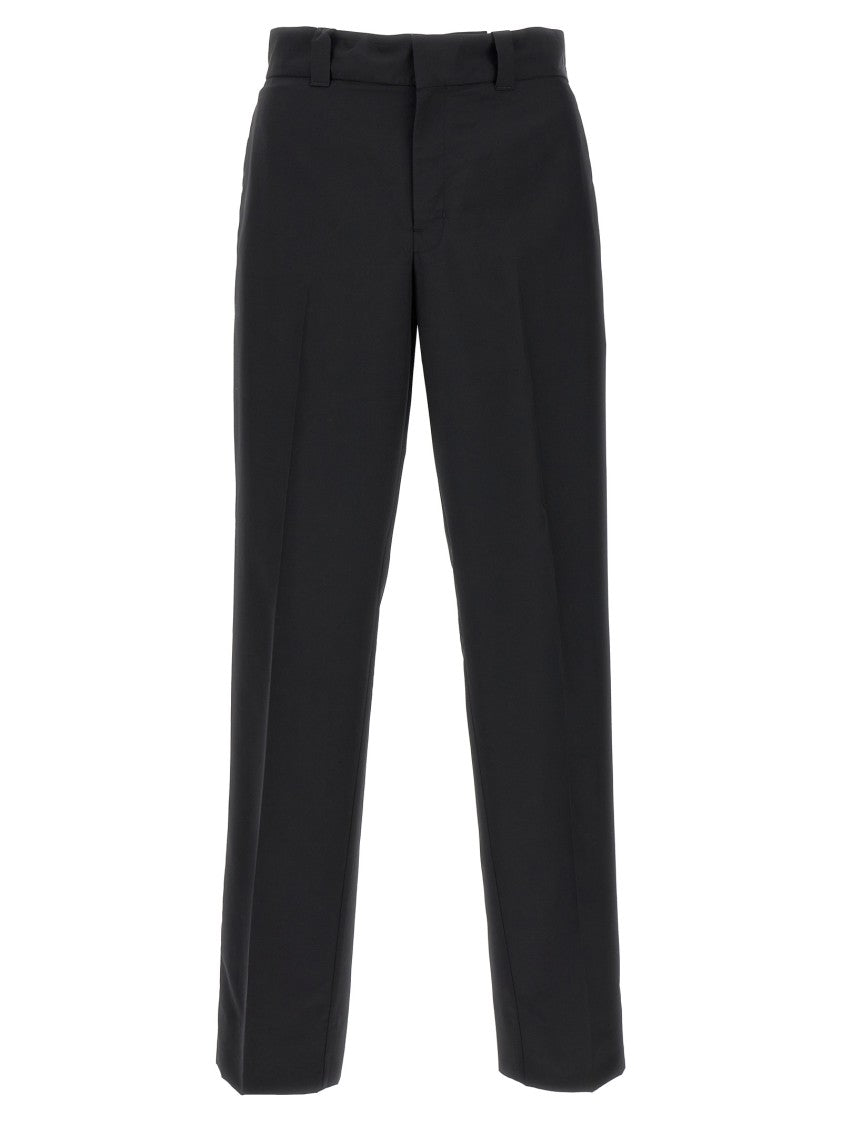 Prada Straight-Leg Wool Blend Pants With Triangle Logo Detail
