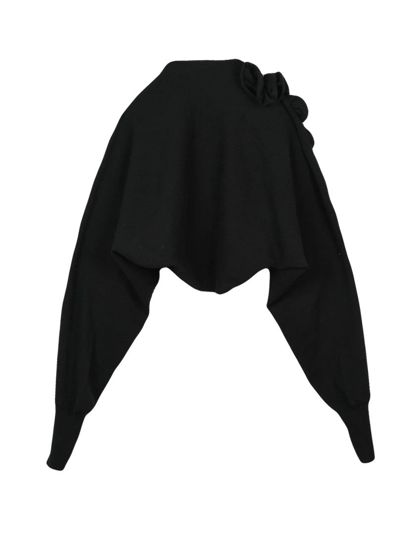 Alberta Ferretti Cropped Open-Front Black Shoulder Cover With Ruched Detail