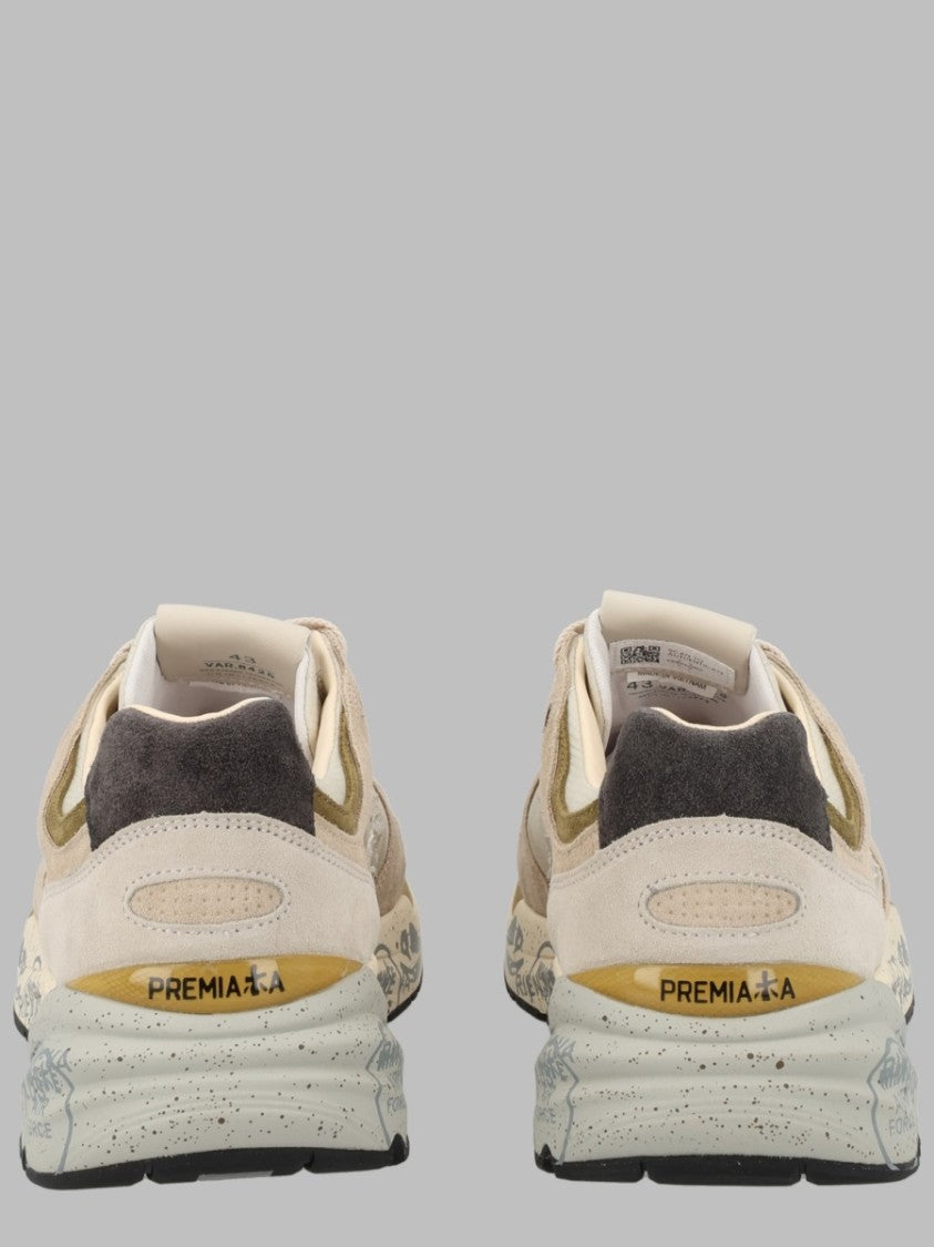 Premiata Layered Sneakers With Textured Sole And Olive Accents