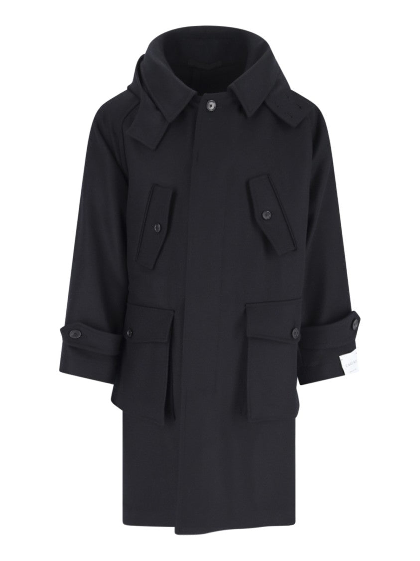 Caruso Foscari Black Hooded Wool Coat