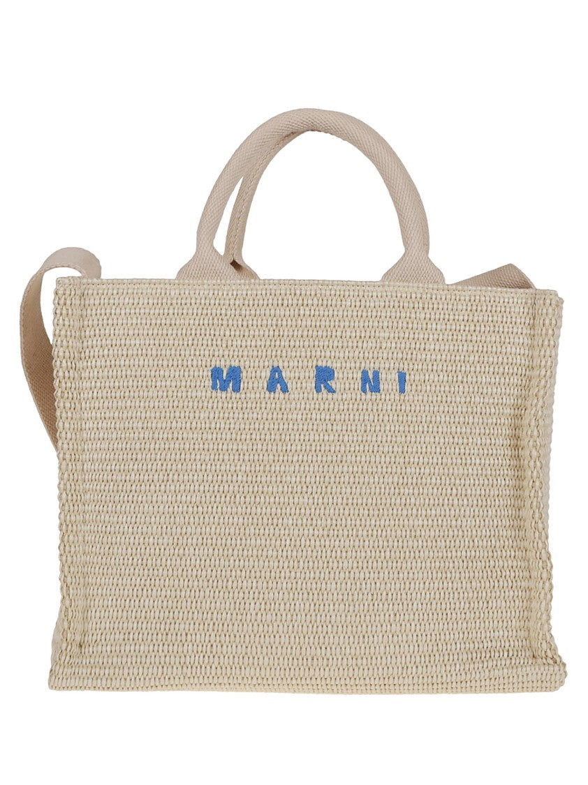 Marni Textured Weave White Shopper Bag With Dual Handles