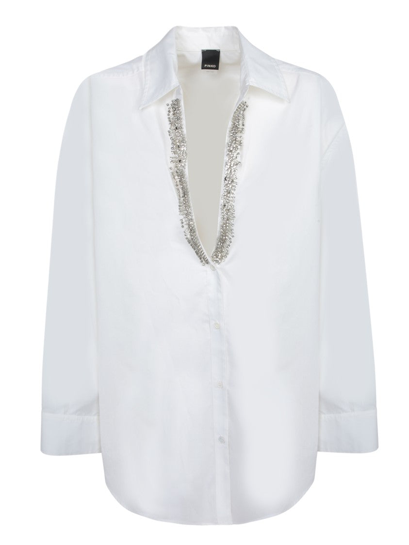 Pinko Classic White Shirt With Deep V-Neckline