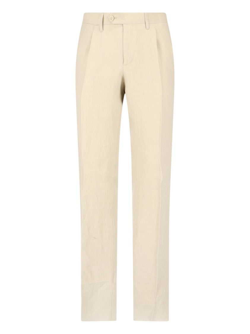 Lardini Cream Tailored Double-Breasted Linen Suit