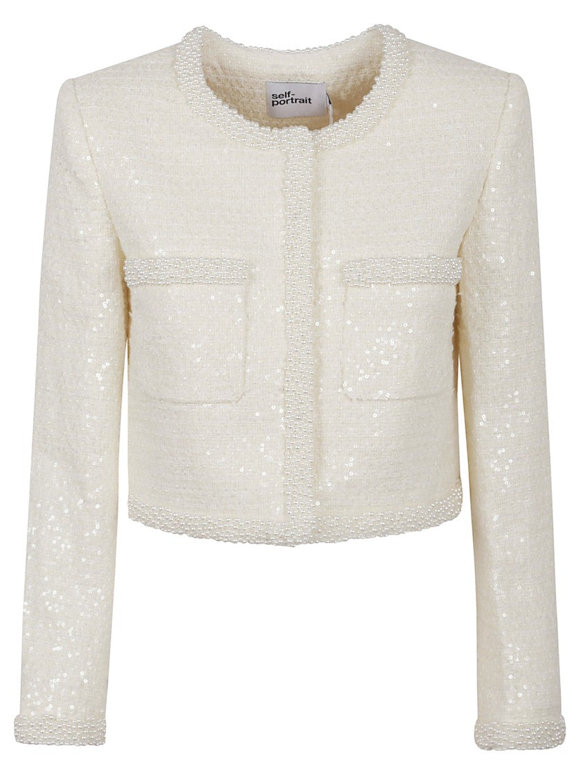 Self-Portrait Cropped Textured Jacket With Sequin Detailing